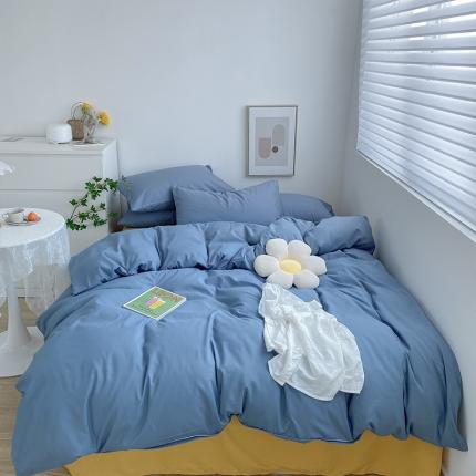 91家纺网 家纺一手货源 找家纺 阿曼达2023新款纯色+双拼简约日式北欧四件套ins-青蓝黄