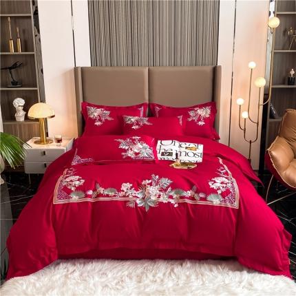 91家纺网 家纺一手货源 找家纺 （总）红番天 热卖款全棉提花全棉贡缎磨毛四件套