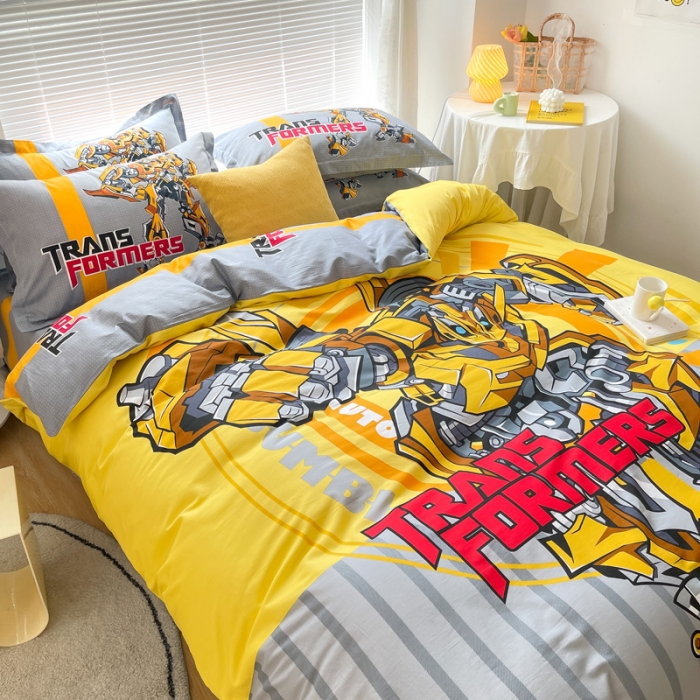 91家纺网 家纺一手货源 找家纺 金爱家 2021新款13372大版全棉卡通四件套变形大黄蜂