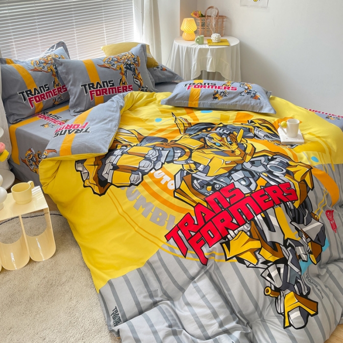 91家纺网 家纺一手货源 找家纺 金爱家 2021新款13372大版全棉卡通四件套变形大黄蜂