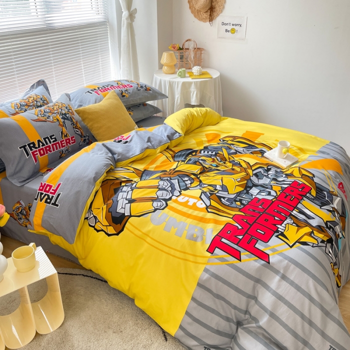 91家纺网 家纺一手货源 找家纺 金爱家 2021新款13372大版全棉卡通四件套变形大黄蜂