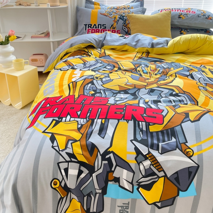 91家纺网 家纺一手货源 找家纺 金爱家 2021新款13372大版全棉卡通四件套变形大黄蜂