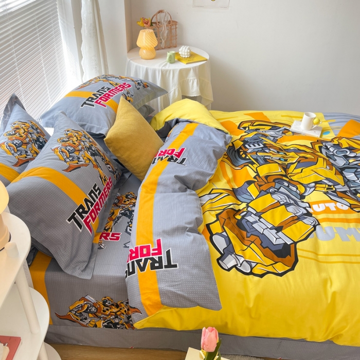 91家纺网 家纺一手货源 找家纺 金爱家 2021新款13372大版全棉卡通四件套变形大黄蜂