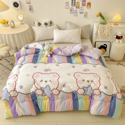 91家纺网 家纺一手货源 找家纺 寐居 2021水洗棉印花冬被 七彩星空