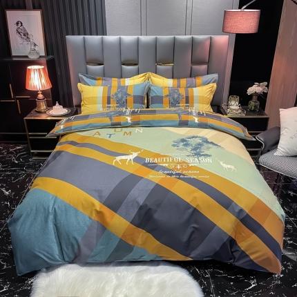 91家纺网 家纺一手货源 找家纺 （总）金爱家 2021新款大版磨毛条格简约四件套