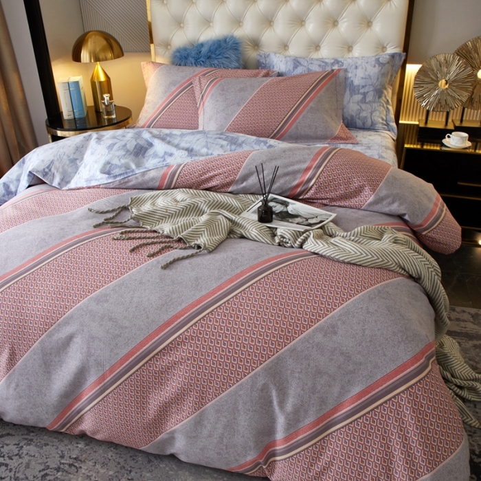 91家纺网 家纺一手货源 找家纺 威克凯丽 2023新款全棉活性生态磨毛四件套帕奇-粉