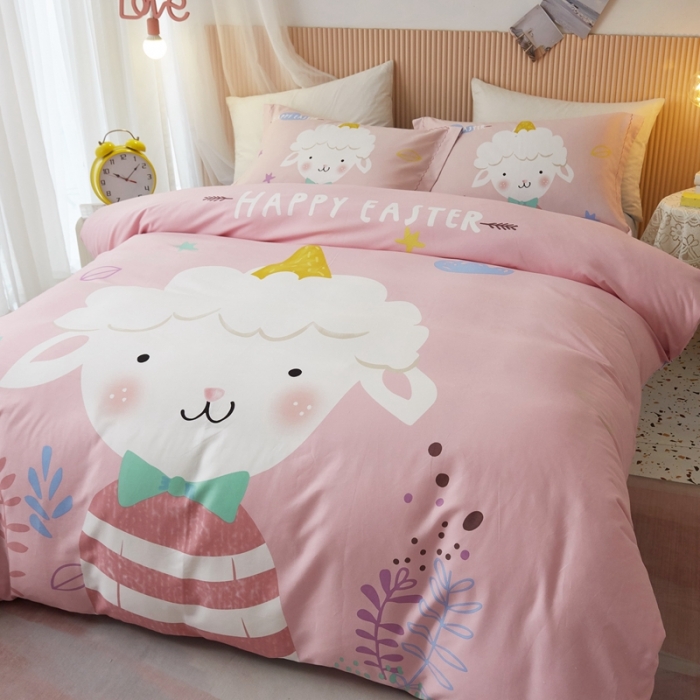 91家纺网 家纺一手货源 找家纺 威克凯丽 2023新款全棉活性生态磨毛四件套羊咩咩