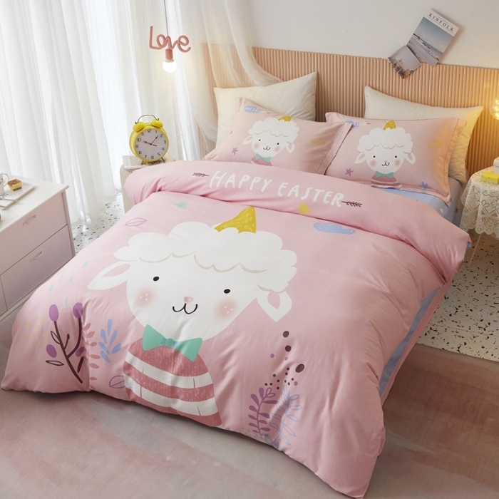 91家纺网 家纺一手货源 找家纺 威克凯丽 2023新款全棉活性生态磨毛四件套羊咩咩