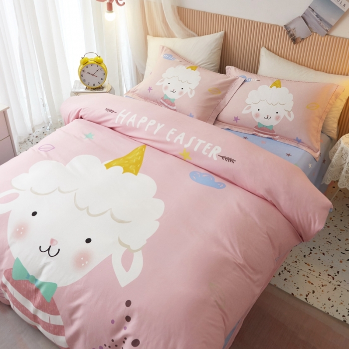 91家纺网 家纺一手货源 找家纺 威克凯丽 2023新款全棉活性生态磨毛四件套羊咩咩