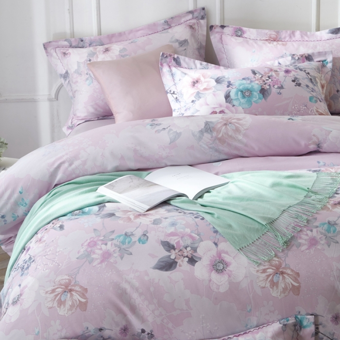 91家纺网 家纺一手货源 找家纺 威克凯丽 2023新款全棉活性生态磨毛四件套叶语瑶香（粉）