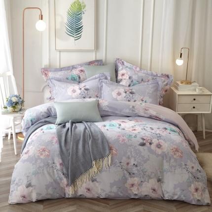 91家纺网 家纺一手货源 找家纺 威克凯丽 2023新款全棉活性生态磨毛四件套叶语瑶香（浅灰）