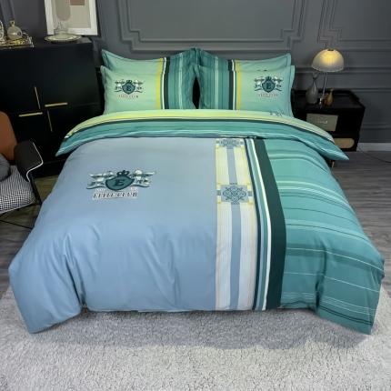 91家纺网 家纺一手货源 找家纺 （总）金爱家 2021新款大版磨毛条格简约四件套