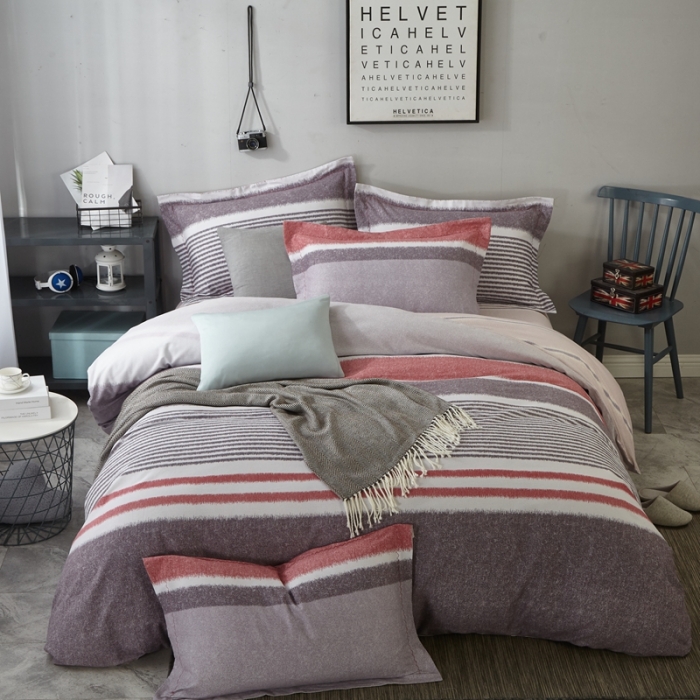 91家纺网 家纺一手货源 找家纺 威克凯丽 2023新款全棉活性生态磨毛四件套简约节奏-红