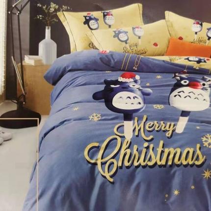 91家纺网 家纺一手货源 找家纺 威克凯丽 2023新款全棉活性生态磨毛四件套圣诞龙猫