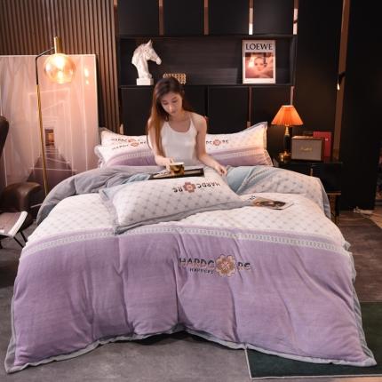 91家纺网 家纺一手货源 找家纺 （总）欧冠 2021新款丁香花暖绒刺绣四件套