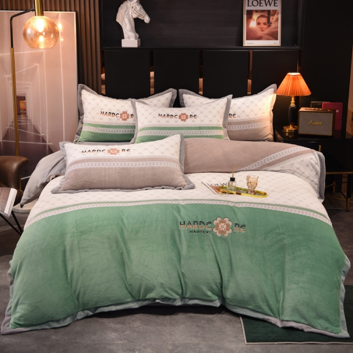 91家纺网 家纺一手货源 找家纺 欧冠 2021新款丁香花暖绒刺绣四件套 栀子花-永恒翡翠绿