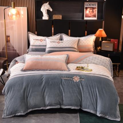 欧冠 2021新款丁香花暖绒刺绣四件套 栀子花-永恒粉玉