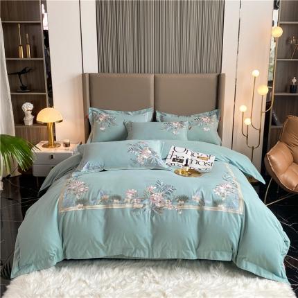 91家纺网 家纺一手货源 找家纺 红番天 热卖款全棉提花全棉贡缎磨毛四件套 麦凯伦-黛绿