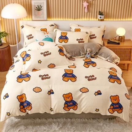 91家纺网 家纺一手货源 找家纺 （总）兄弟坊 2021简约款牛奶绒印花四件套