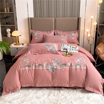 91家纺网 家纺一手货源 找家纺 红番天 热卖款全棉提花全棉贡缎磨毛四件套 麦凯伦-豆沙