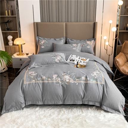 91家纺网 家纺一手货源 找家纺 红番天 热卖款全棉提花全棉贡缎磨毛四件套麦凯伦-罗马灰