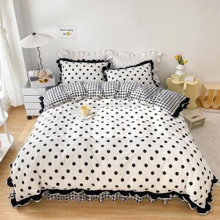 91家纺网 家纺一手货源 找家纺 婳庭家居 2021新款ins风黑白简约风系列四件套 黑白波点