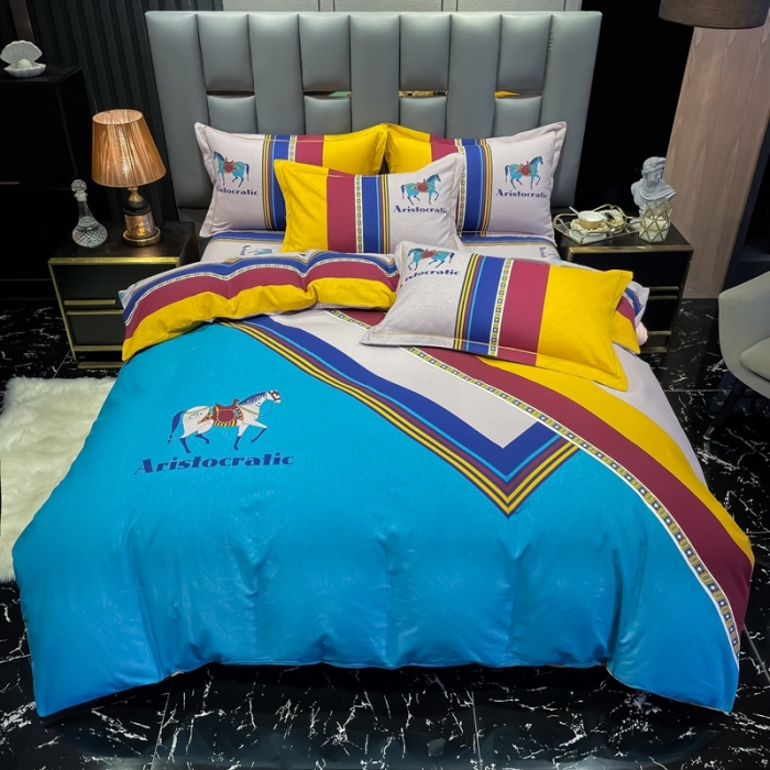 91家纺网 家纺一手货源 找家纺 金爱家 2021新款大版磨毛条格简约四件套纳斯