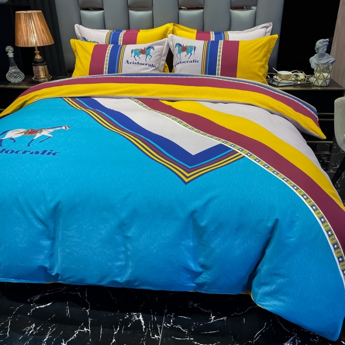 91家纺网 家纺一手货源 找家纺 金爱家 2021新款大版磨毛条格简约四件套纳斯