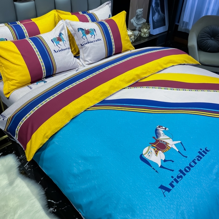 91家纺网 家纺一手货源 找家纺 金爱家 2021新款大版磨毛条格简约四件套纳斯