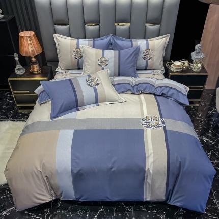 91家纺网 家纺一手货源 找家纺 金爱家 2021新款大版磨毛条格简约四件套圣保罗