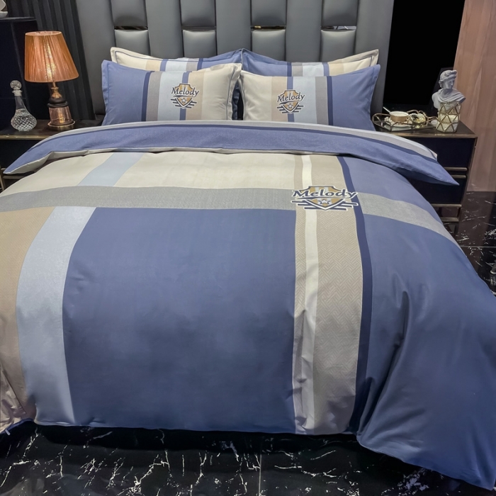 91家纺网 家纺一手货源 找家纺 金爱家 2021新款大版磨毛条格简约四件套圣保罗