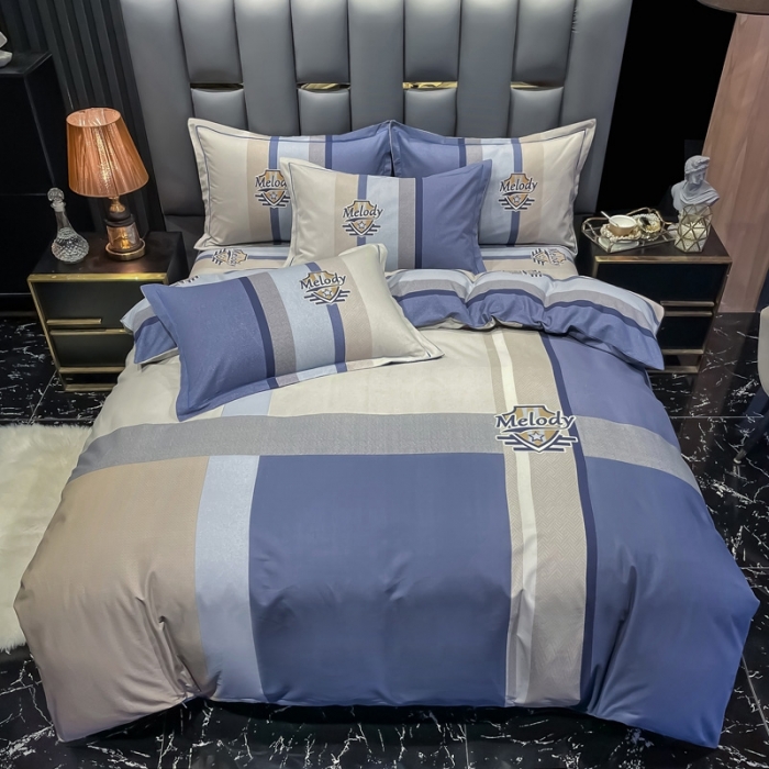 91家纺网 家纺一手货源 找家纺 金爱家 2021新款大版磨毛条格简约四件套圣保罗