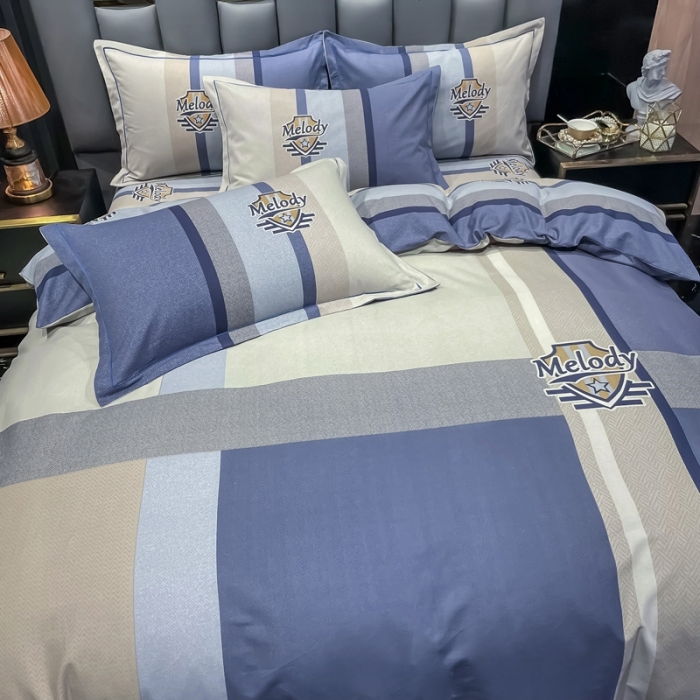 91家纺网 家纺一手货源 找家纺 金爱家 2021新款大版磨毛条格简约四件套圣保罗