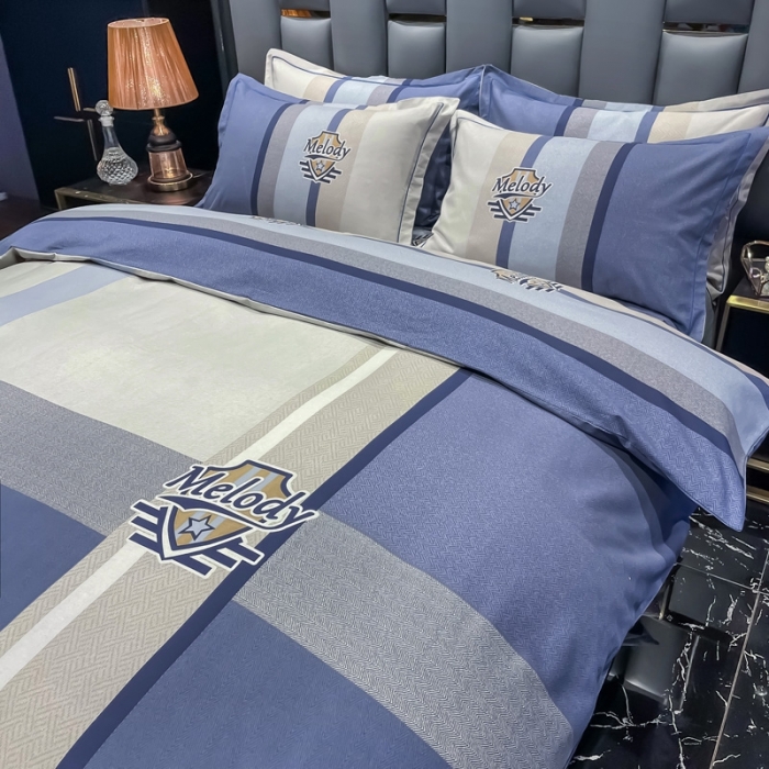 91家纺网 家纺一手货源 找家纺 金爱家 2021新款大版磨毛条格简约四件套圣保罗