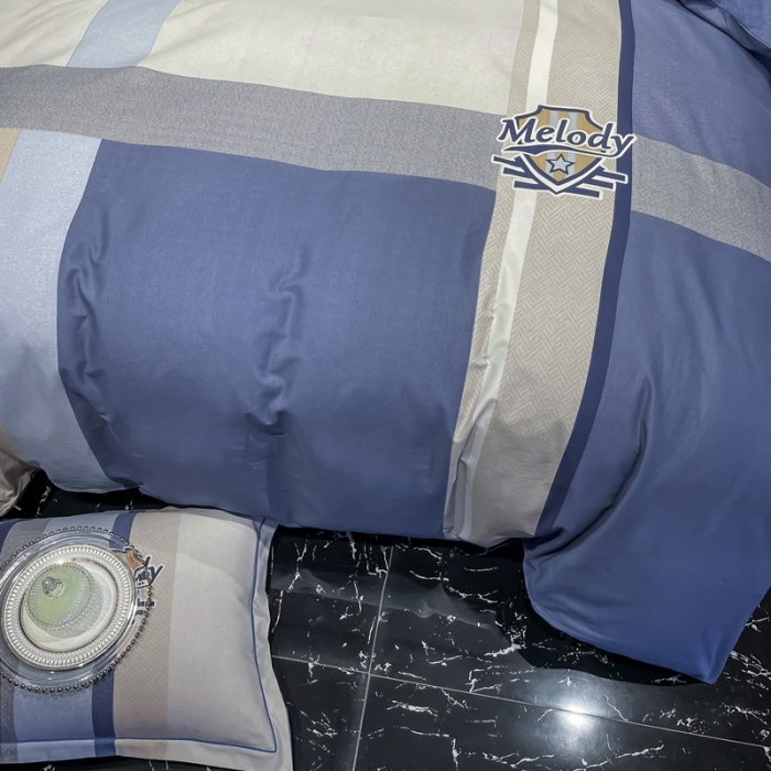 91家纺网 家纺一手货源 找家纺 金爱家 2021新款大版磨毛条格简约四件套圣保罗