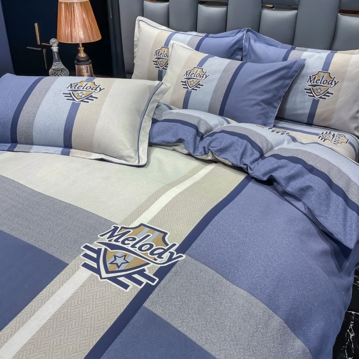 91家纺网 家纺一手货源 找家纺 金爱家 2021新款大版磨毛条格简约四件套圣保罗