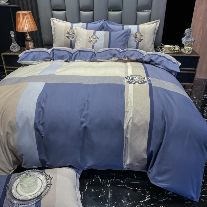 91家纺网 家纺一手货源 找家纺 金爱家 2021新款大版磨毛条格简约四件套圣保罗