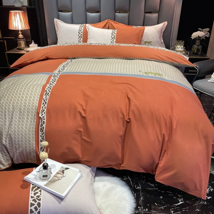 91家纺网 家纺一手货源 找家纺 金爱家 2021新款大版磨毛条格简约四件套威登-桔