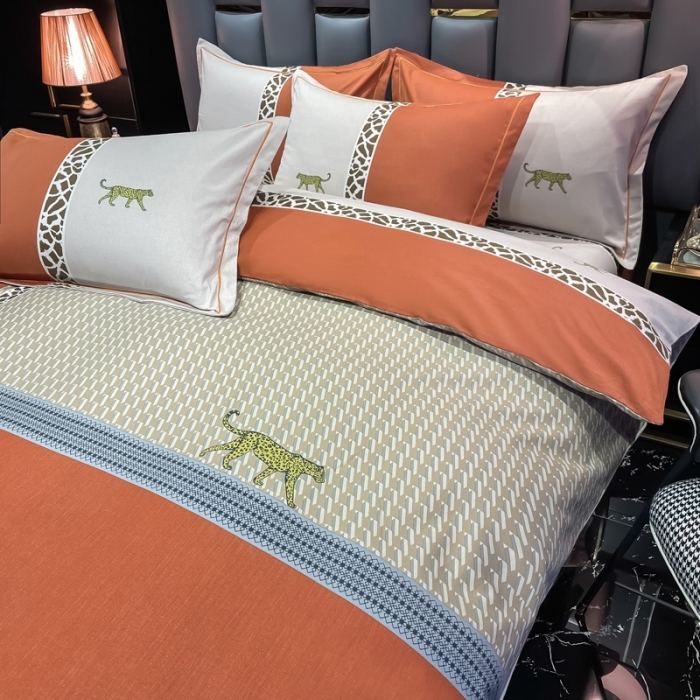 91家纺网 家纺一手货源 找家纺 金爱家 2021新款大版磨毛条格简约四件套威登-桔