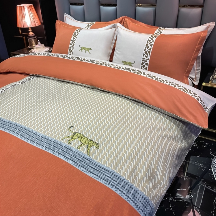 91家纺网 家纺一手货源 找家纺 金爱家 2021新款大版磨毛条格简约四件套威登-桔