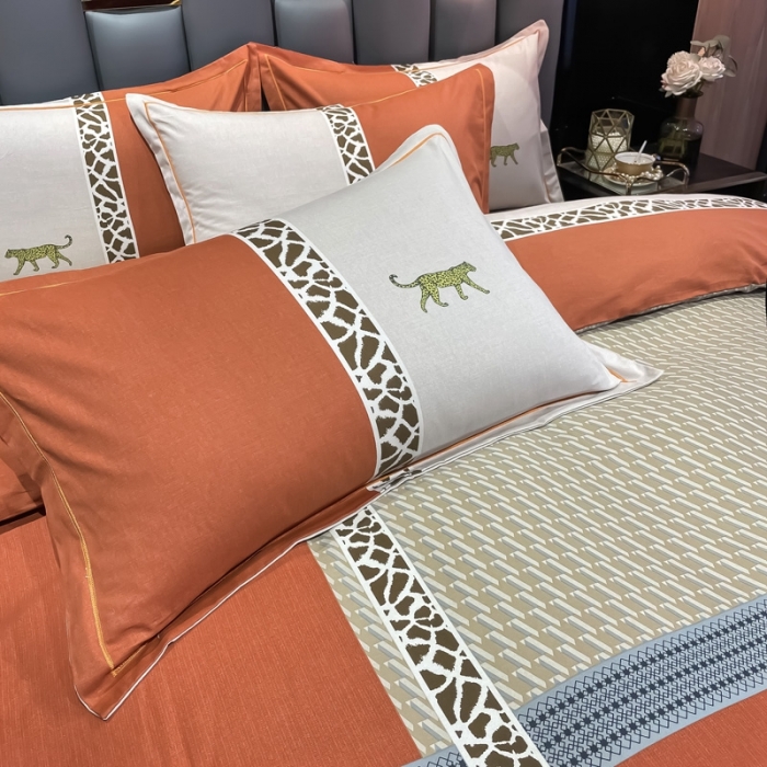 91家纺网 家纺一手货源 找家纺 金爱家 2021新款大版磨毛条格简约四件套威登-桔