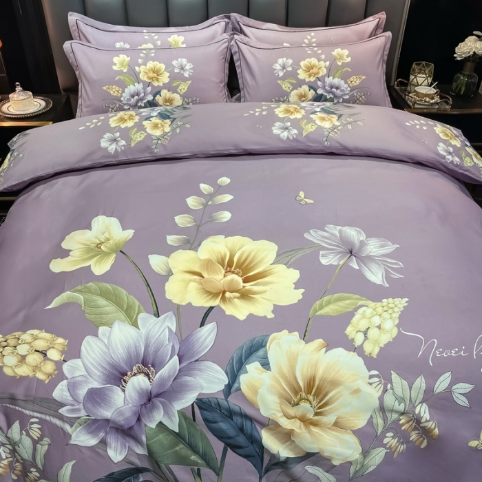 91家纺网 家纺一手货源 找家纺 金爱家 2021新款大版磨毛条格简约四件套翡翠罗浮