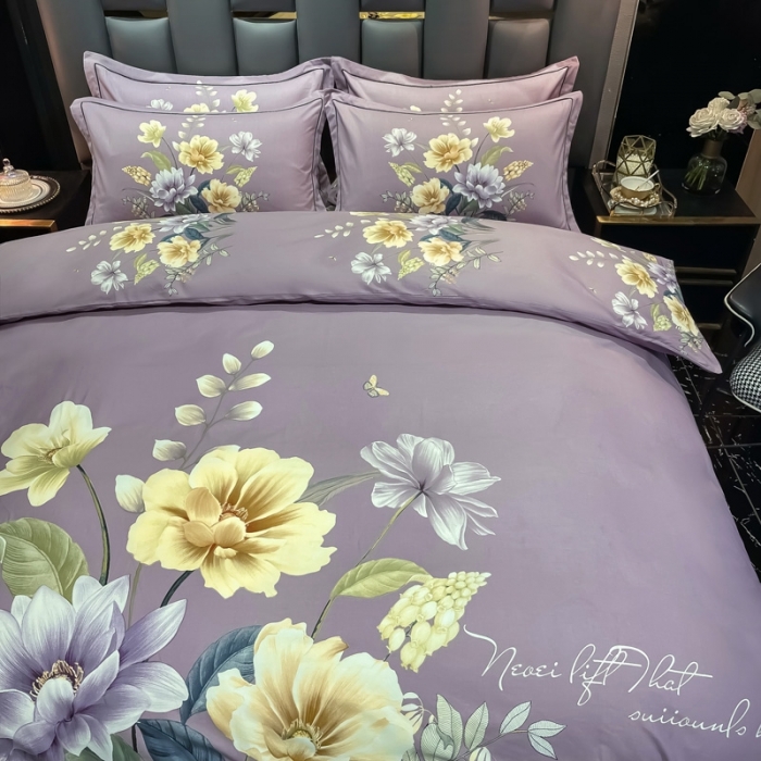 91家纺网 家纺一手货源 找家纺 金爱家 2021新款大版磨毛条格简约四件套翡翠罗浮