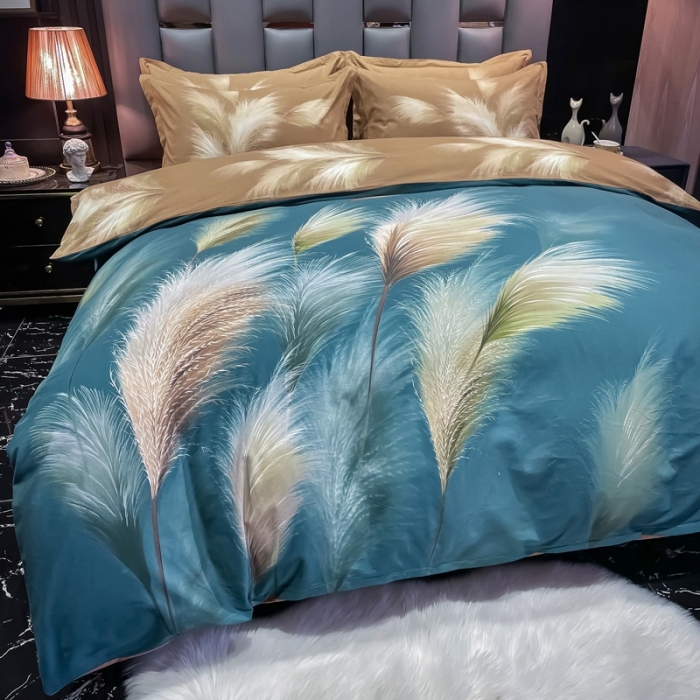 91家纺网 家纺一手货源 找家纺 金爱家 2021新款大版磨毛条格简约四件套金穗时光