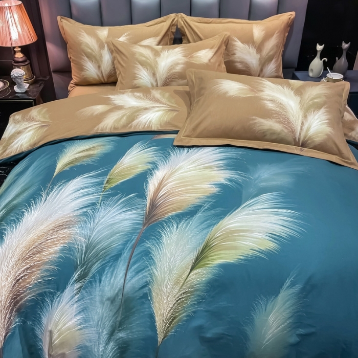 91家纺网 家纺一手货源 找家纺 金爱家 2021新款大版磨毛条格简约四件套金穗时光