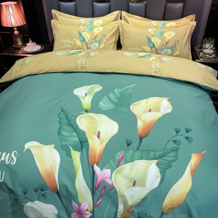 91家纺网 家纺一手货源 找家纺 金爱家 2021新款大版磨毛条格简约四件套空谷幽兰