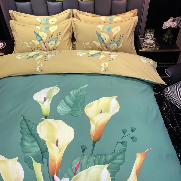 91家纺网 家纺一手货源 找家纺 金爱家 2021新款大版磨毛条格简约四件套空谷幽兰