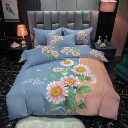 91家纺网 家纺一手货源 找家纺 金爱家 2021新款大版磨毛条格简约四件套陌上如玉