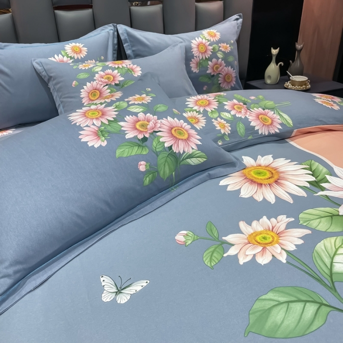 91家纺网 家纺一手货源 找家纺 金爱家 2021新款大版磨毛条格简约四件套陌上如玉