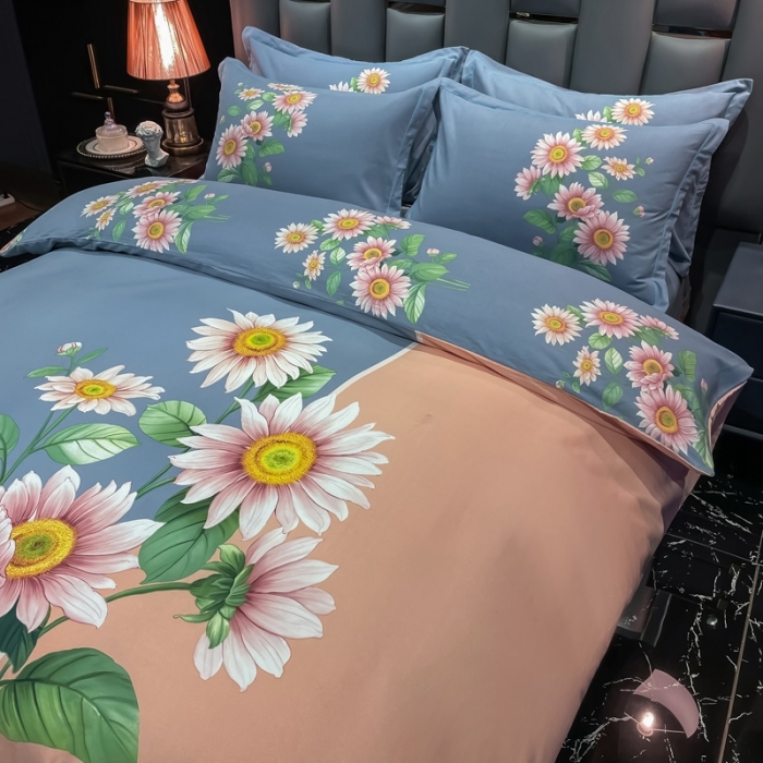 91家纺网 家纺一手货源 找家纺 金爱家 2021新款大版磨毛条格简约四件套陌上如玉